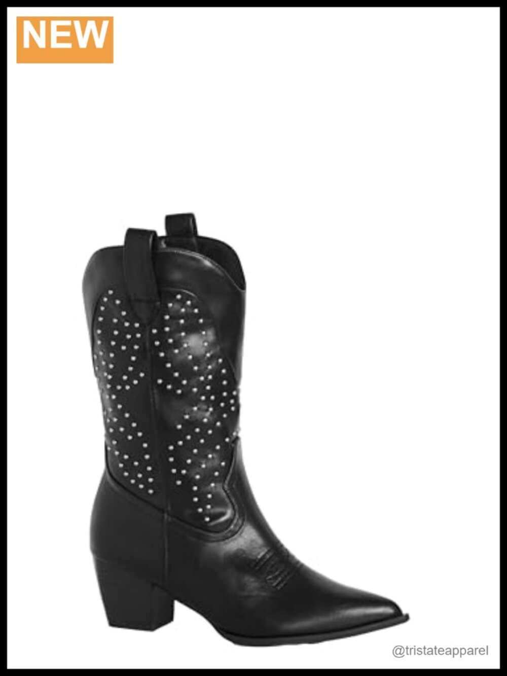 Wide Fit Western Cowgirl Ankle Boots Pointed Toe PU Leather Block Heel